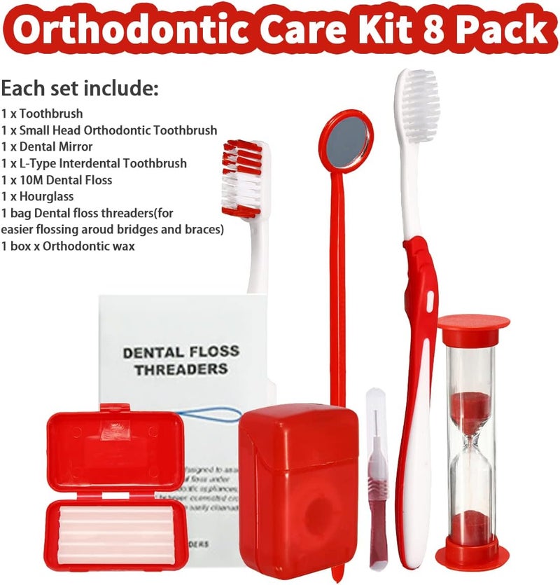 Ceonam Braces Cleaning Kit for Teeth, Portable Orthodontic Toothbrush Kit Oral Care Dental Travel Kit - Interdental Brush Dental Wax Dental Floss Toothbrush Box (Red) - Image 2