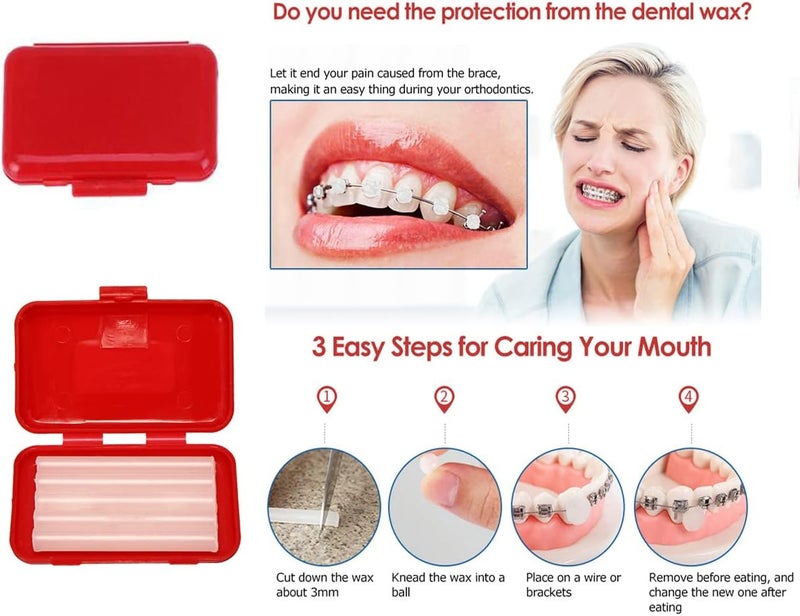 Ceonam Braces Cleaning Kit for Teeth, Portable Orthodontic Toothbrush Kit Oral Care Dental Travel Kit - Interdental Brush Dental Wax Dental Floss Toothbrush Box (Red) - Image 3