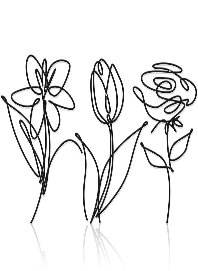 Ferraycle 3 Set of Metal Flower Wall Decor 9.84 x 5.91 Inch Mother's Day Metal Wall Ornament Art Black Minimalist Wire Signs for Bedroom Patio Balcony Bathroom Office Restaurant Shop Presents Gifts - Image 1