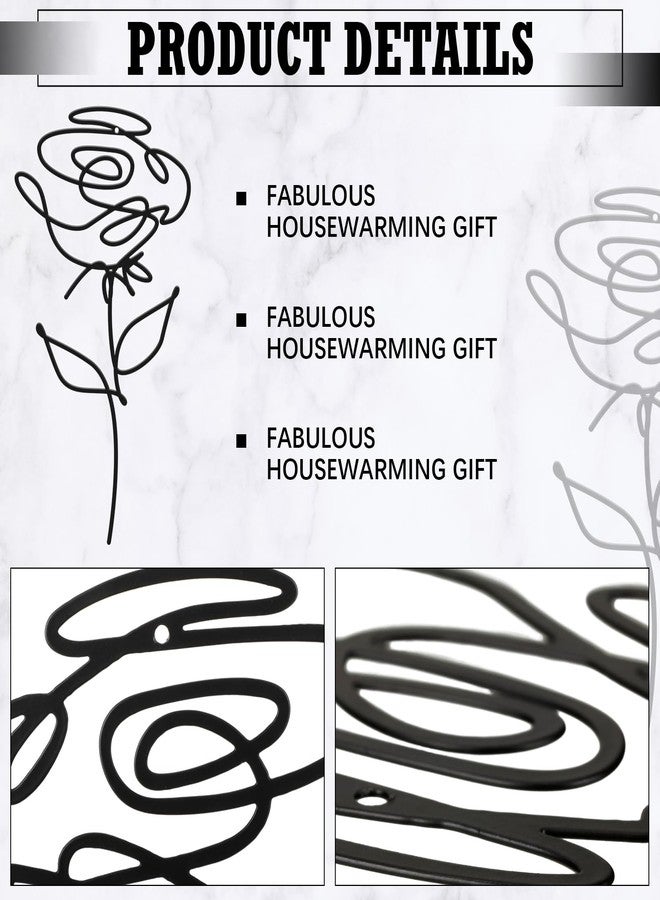 Ferraycle 3 Set of Metal Flower Wall Decor 9.84 x 5.91 Inch Mother's Day Metal Wall Ornament Art Black Minimalist Wire Signs for Bedroom Patio Balcony Bathroom Office Restaurant Shop Presents Gifts - Image 3