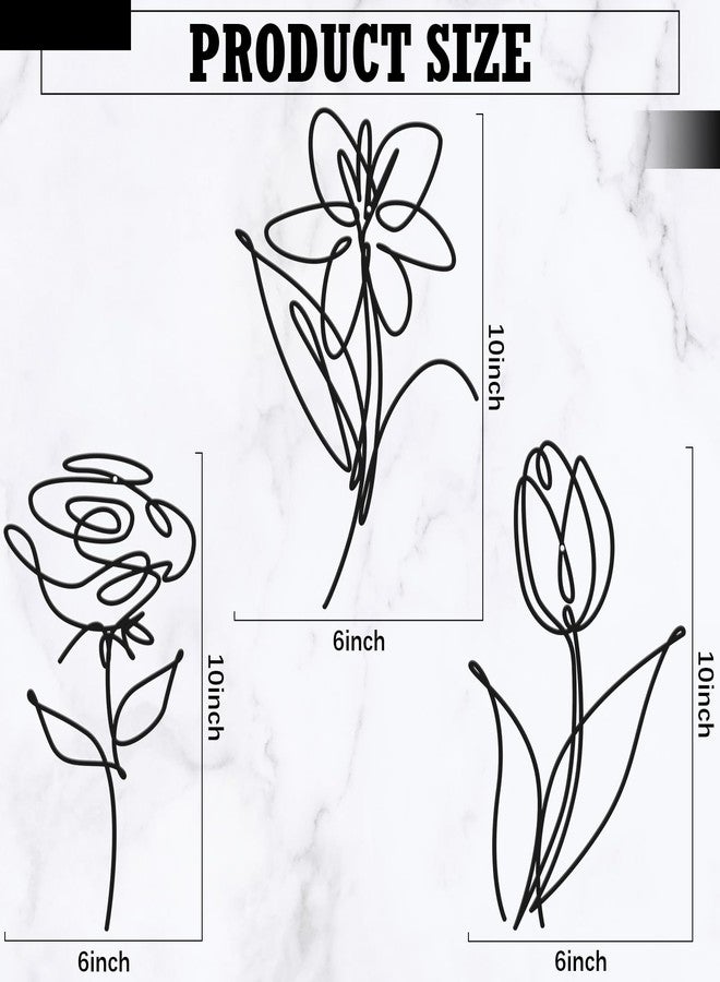 Ferraycle 3 Set of Metal Flower Wall Decor 9.84 x 5.91 Inch Mother's Day Metal Wall Ornament Art Black Minimalist Wire Signs for Bedroom Patio Balcony Bathroom Office Restaurant Shop Presents Gifts - Image 2