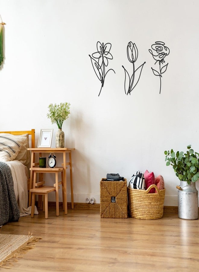 Ferraycle 3 Set of Metal Flower Wall Decor 9.84 x 5.91 Inch Mother's Day Metal Wall Ornament Art Black Minimalist Wire Signs for Bedroom Patio Balcony Bathroom Office Restaurant Shop Presents Gifts - Image 5