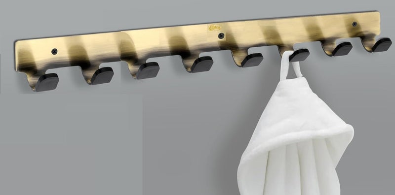 Chitra 8 Pin Curve Stainless Steel Wall Hooks for Hanging Cloth and Towel Hangers for Wall Hook,Door Hangers,Hook Rail (Pack of 6,Antique Brass Matt Finish) - Image 1