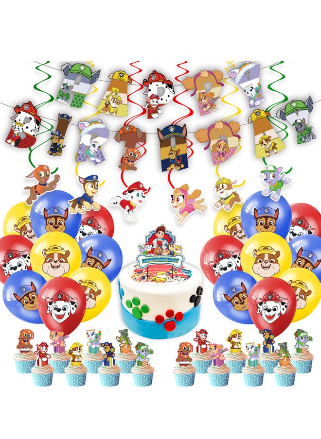 Zeemey - Paw Patrol Theme Balloon Set with Happy Birthday Banner,Cake Topper,Hanging Spins,Perfect for Graduation Baby Shower Birthday Bachelorette Party Backdrop Decoration,Suitable for Indoor and Outdoor - Image 1