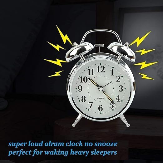 CHIRNOZ Chirnoz Vintage Twin Bell Table Top Alarm Clock With Night Led Light Display Alarm Clock For Bedroom Heavy Sleepers Kids And Students Silver Digital 22 X 15 Inch  - Image 4