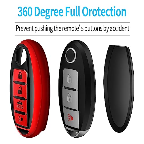 Tukellen Compatible with Nissan Key Fob Cover Soft TPU Key Case for Infiniti X-Trail Rogue Altima Quest Pathfinder Sentra Patrol CIMA Fuga Armada Teana Murano 4 Buttons Key Shell-Red - Image 4