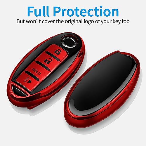 Tukellen Compatible with Nissan Key Fob Cover Soft TPU Key Case for Infiniti X-Trail Rogue Altima Quest Pathfinder Sentra Patrol CIMA Fuga Armada Teana Murano 4 Buttons Key Shell-Red - Image 3