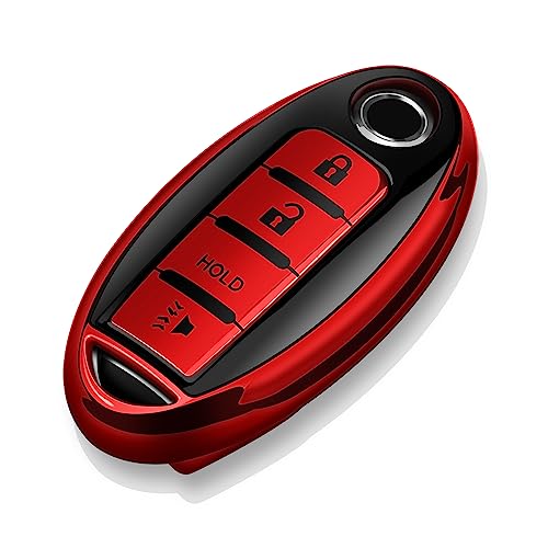 Tukellen Compatible with Nissan Key Fob Cover Soft TPU Key Case for Infiniti X-Trail Rogue Altima Quest Pathfinder Sentra Patrol CIMA Fuga Armada Teana Murano 4 Buttons Key Shell-Red - Image 1