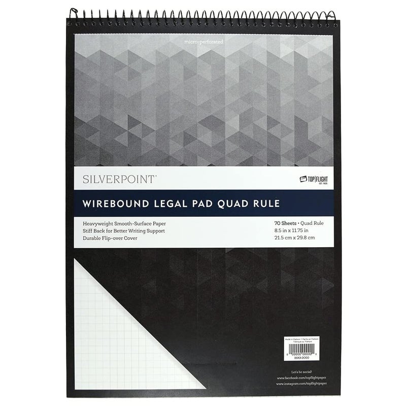 Top Flight Silverpoint Wirebound Legal Pad with Quadrille Rule - 70 Sheets, 8.5 x 11.75 Inches, Heavyweight Paper, Durable Flip-over Cover - Image 1