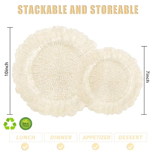 U-QE UQE 60PCS Gold Plates for Party Gold Plastic Plate DisposableReusable Gold Glitter Heavy Duty Plastic Plates for PartyWedding Including 30 Dinner 10 30 Dessert Plate 7 - Image 5