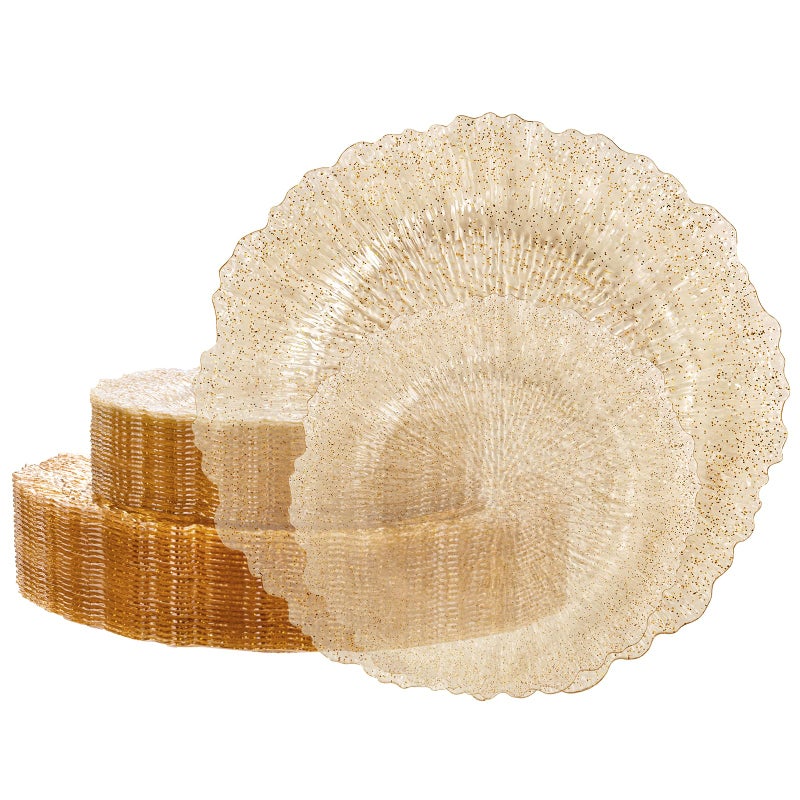 U-QE UQE 60PCS Gold Plates for Party Gold Plastic Plate DisposableReusable Gold Glitter Heavy Duty Plastic Plates for PartyWedding Including 30 Dinner 10 30 Dessert Plate 7 - Image 3