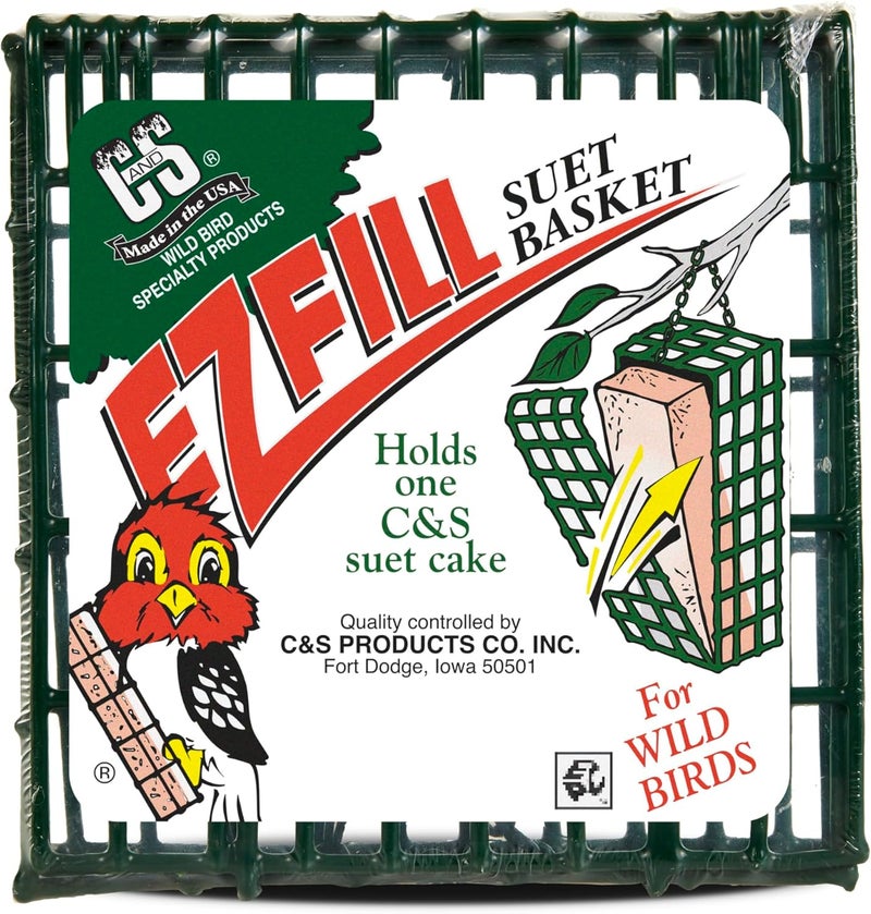 CS C&S EZ Fill Suet Basket for Wild Birds - Green, Holds One Suet Cake - Image 1