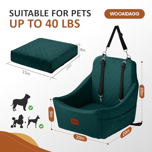 WOOAIDAGG Dog Car Seat for Medium Dogs Pet Travel Bed with Seat Belt Channel Fully Detachable and Washable 3 Straps Easy to Install Green - Image 3
