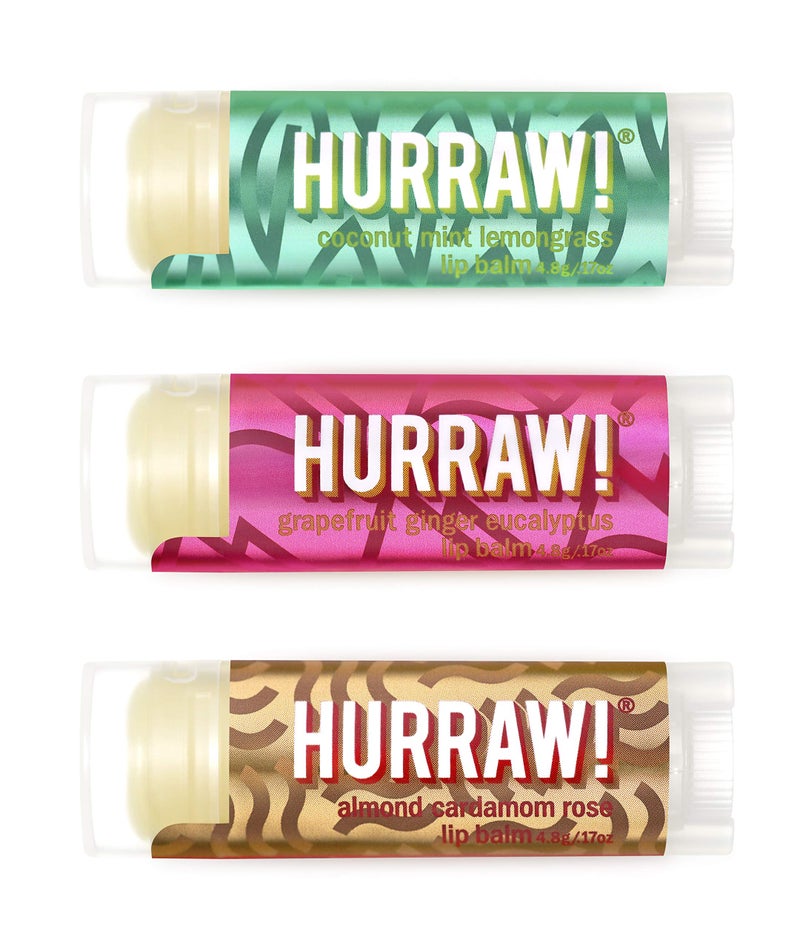 Hurraw! Pitta (Coconut, Mint, Lemon Grass), Kapha (Grapefruit, Ginger, Eucalyptus), Vata (Almond, Cardamon Rose) Lip Balms, 3 Pack Bundle: Organic, Certified Vegan, Cruelty, Gluten Free, 100% Natural - Image 1