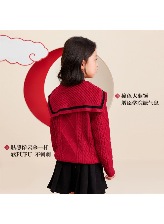 Zuoxi girls' Big Lapel Sweater Kids Knitwear Chinese New Year Outfit Winter Fashion Girls' Trendy Winter Clothes - Image 3