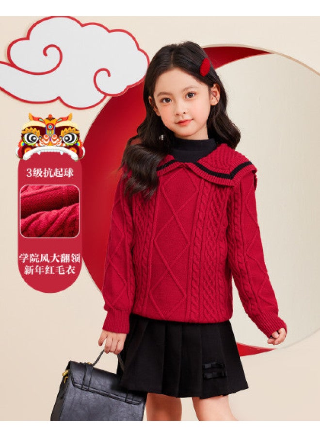 Zuoxi girls' Big Lapel Sweater Kids Knitwear Chinese New Year Outfit Winter Fashion Girls' Trendy Winter Clothes - Image 1