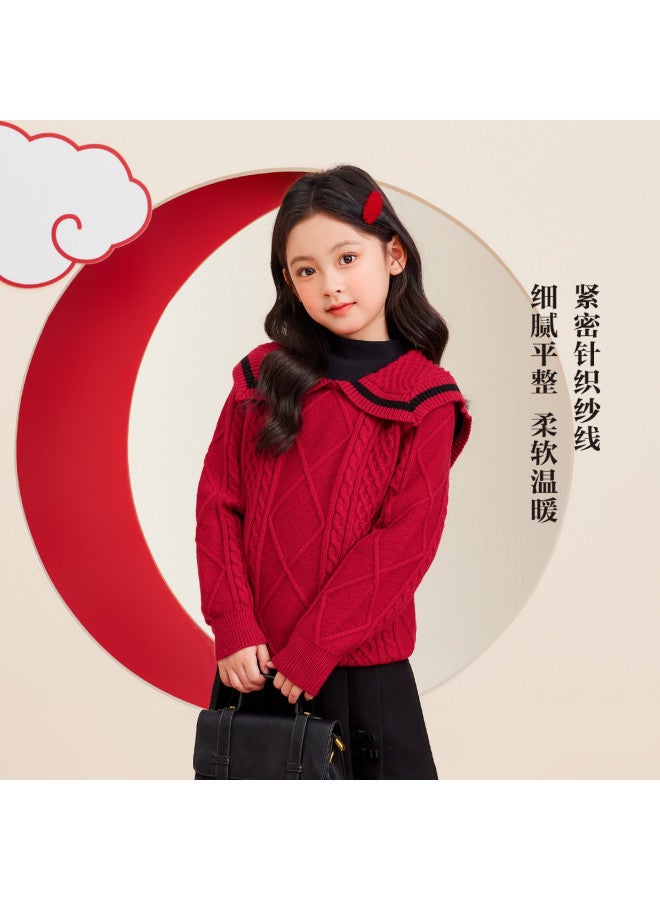Zuoxi girls' Big Lapel Sweater Kids Knitwear Chinese New Year Outfit Winter Fashion Girls' Trendy Winter Clothes - Image 5
