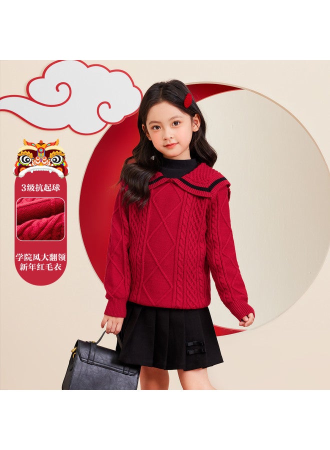 Zuoxi girls' Big Lapel Sweater Kids Knitwear Chinese New Year Outfit Winter Fashion Girls' Trendy Winter Clothes - Image 2