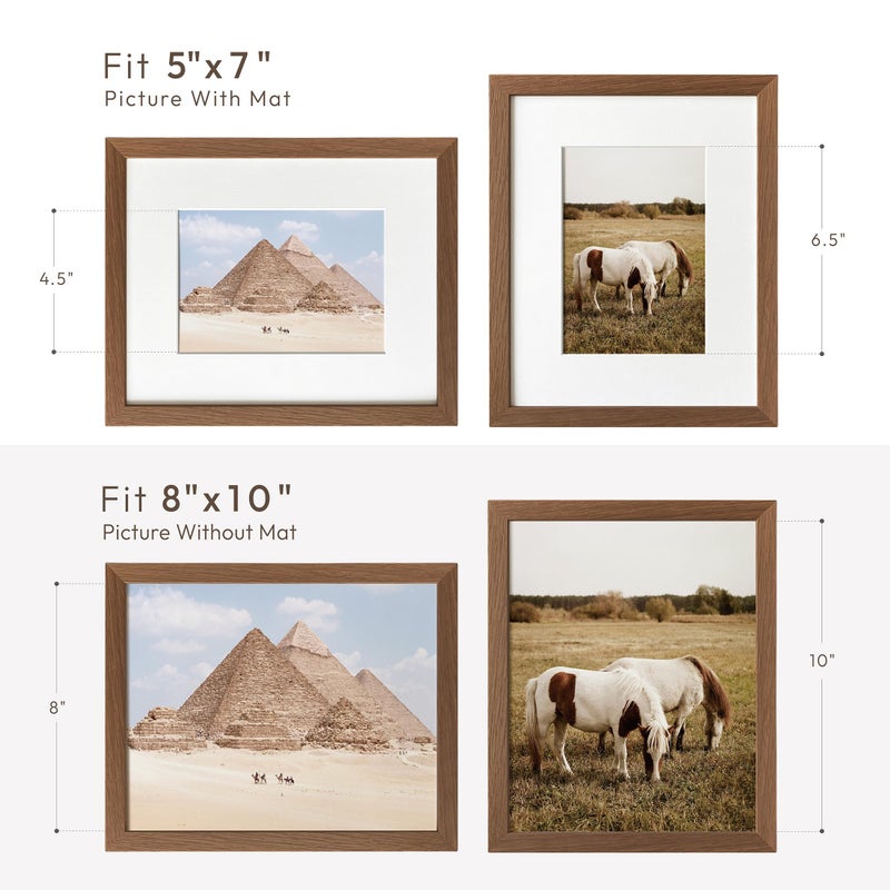 wallwisy 8x10 Picture Frame, Solid Oak Wood 8 x 10 Photo Frame with Mat to 5x7(Openning Size is 4.5x6.5), 10x8 Picture Frames for Wall and Tabletop Display, Natural Oak 8x10 Frame, (Walnut Set of 1) - Image 3