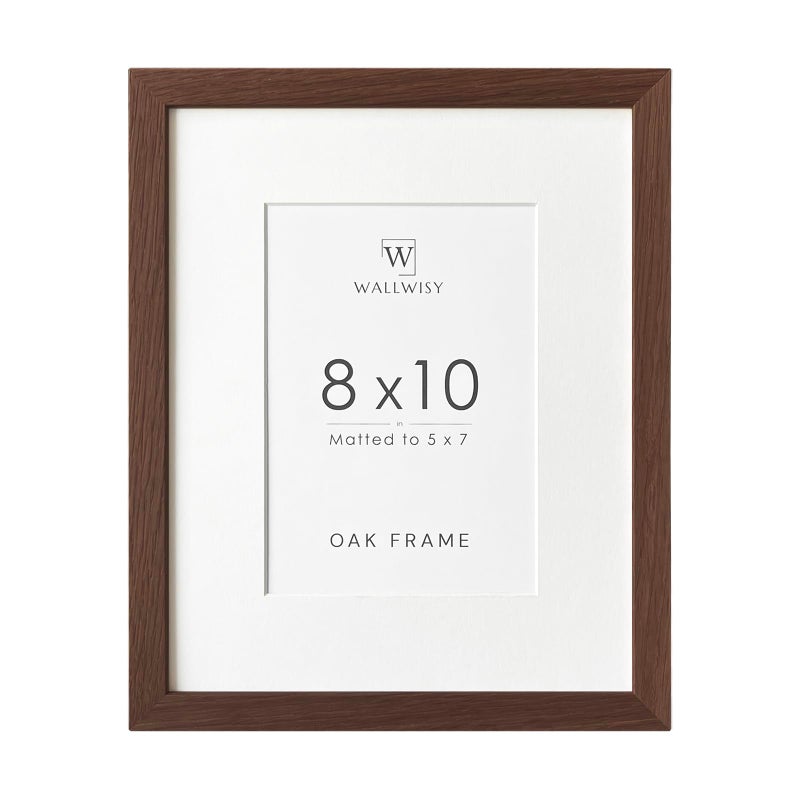wallwisy 8x10 Picture Frame, Solid Oak Wood 8 x 10 Photo Frame with Mat to 5x7(Openning Size is 4.5x6.5), 10x8 Picture Frames for Wall and Tabletop Display, Natural Oak 8x10 Frame, (Walnut Set of 1) - Image 1