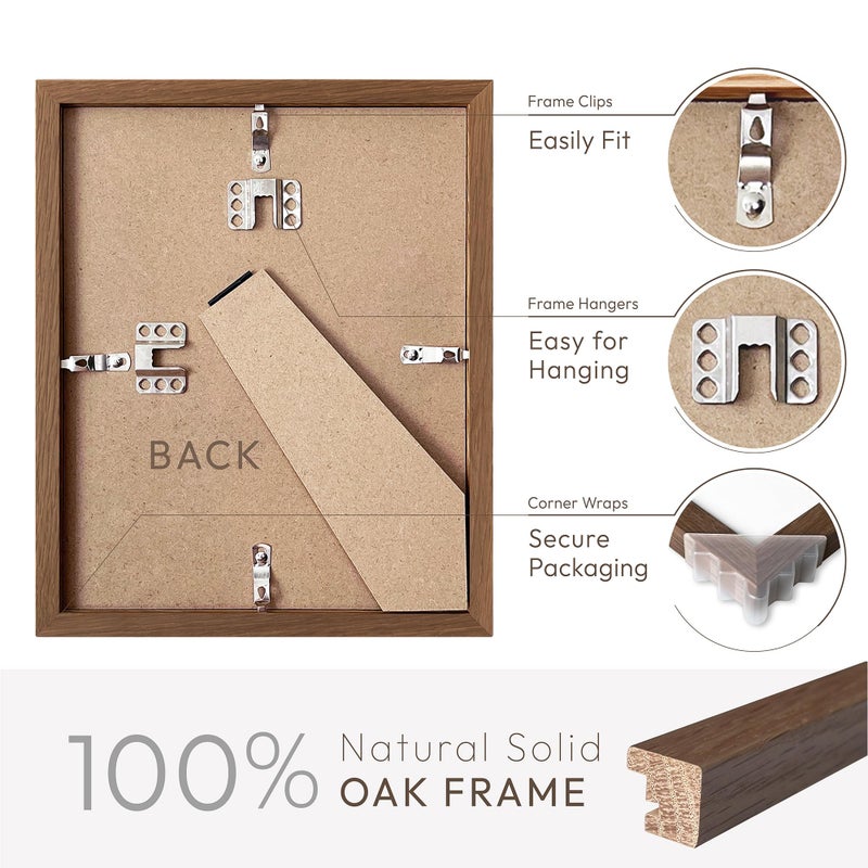 wallwisy 8x10 Picture Frame, Solid Oak Wood 8 x 10 Photo Frame with Mat to 5x7(Openning Size is 4.5x6.5), 10x8 Picture Frames for Wall and Tabletop Display, Natural Oak 8x10 Frame, (Walnut Set of 1) - Image 4