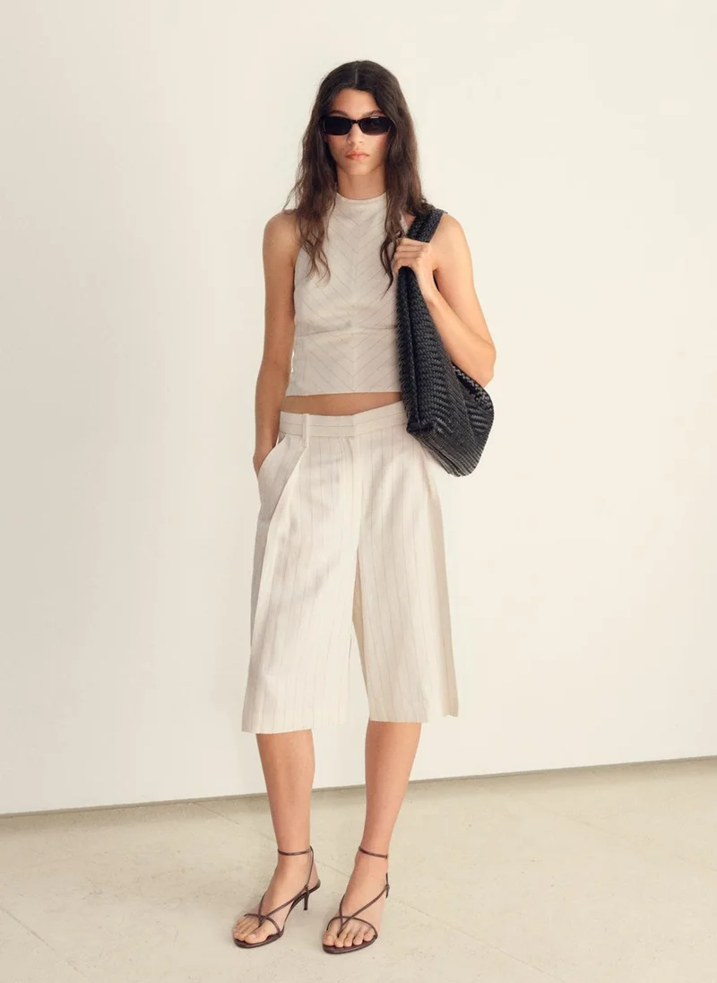 MANGO Striped Bermuda Shorts