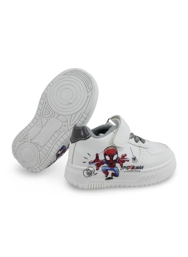 Baby Boys Leather Sneakers – Grey with Spider-Man Print - Image 3