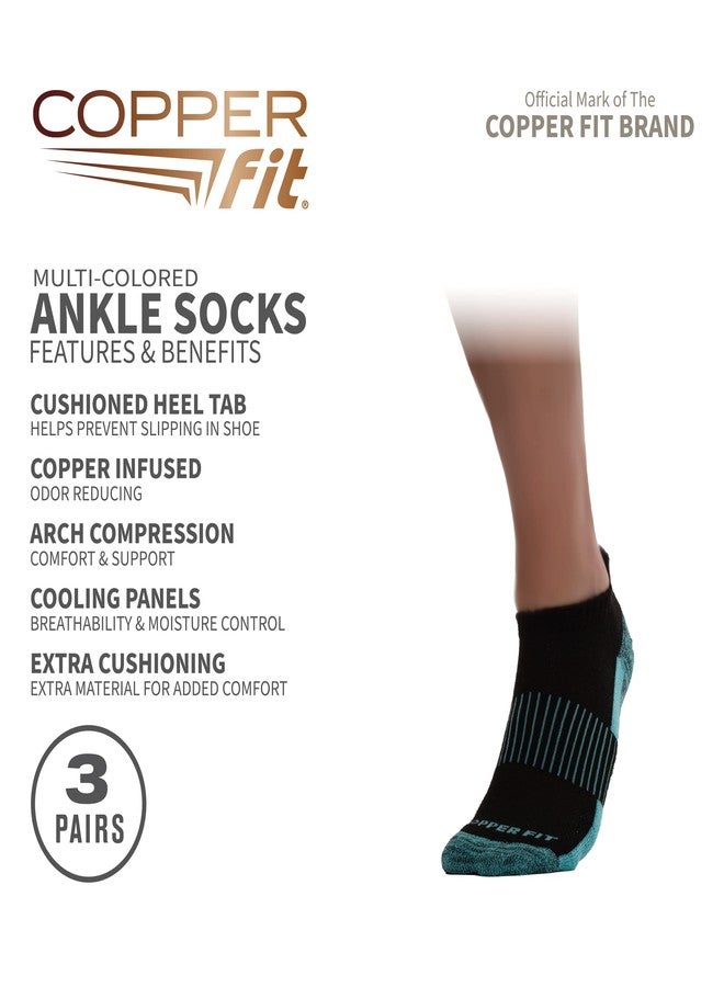 Copper Fit Unisex No Show Sport Socks, Black, Large-X-Large, 3 Pair - Image 4
