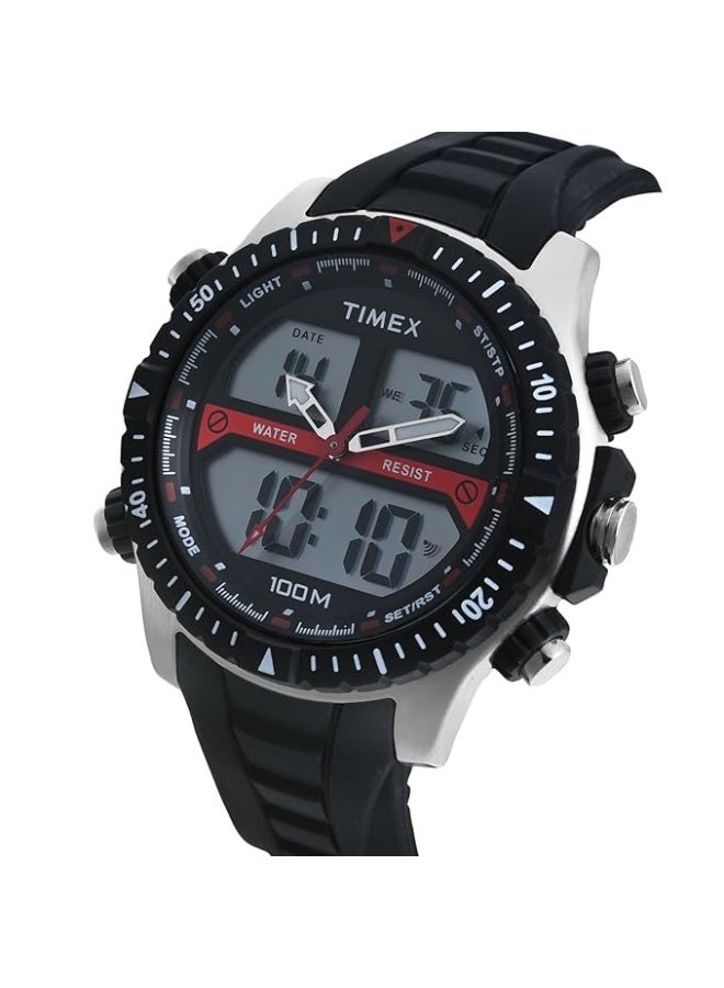 تيميكس ساعة يد TIMEX للرجال، عقارب ورقمية (Ana-Digi)، بمينا دائري وسوار من السيليكون الأسود، مقاومة للماء - TWESK3400T - Image 4