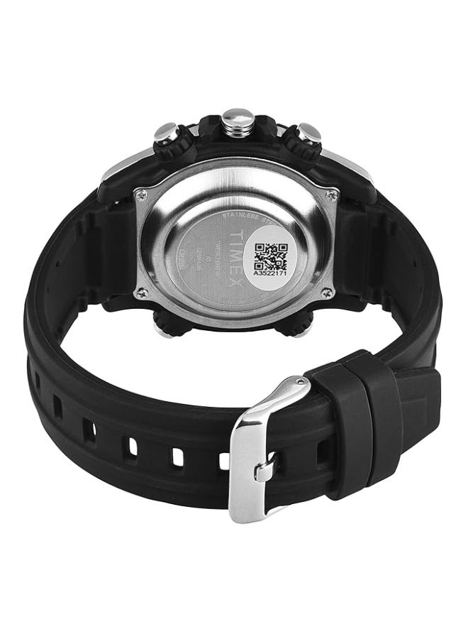 تيميكس ساعة يد TIMEX للرجال، عقارب ورقمية (Ana-Digi)، بمينا دائري وسوار من السيليكون الأسود، مقاومة للماء - TWESK3400T - Image 3