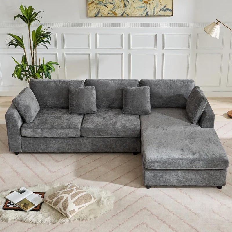 Modern 2-Piece Upholstered Sectional Sofa with Convertible Chaise Lounge - Gray, Right Hand Facing - Image 1