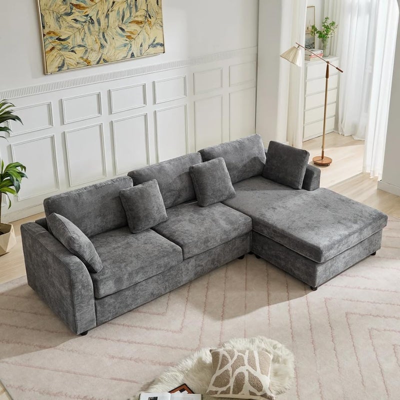 Modern 2-Piece Upholstered Sectional Sofa with Convertible Chaise Lounge - Gray, Right Hand Facing - Image 3