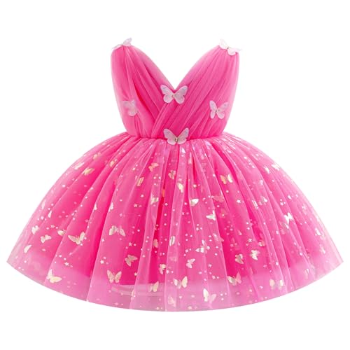 IDOPIP Toddler Baby Girls Shiny Butterfly Tutu Dress Princess Butterfly 1st Birthday Party Dresses Pageant Tulle VBackless Bow Flower Girl Wedding First Communion Baptism Gown Hot Pink 1218 Months - Image 1