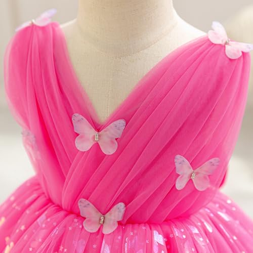IDOPIP Toddler Baby Girls Shiny Butterfly Tutu Dress Princess Butterfly 1st Birthday Party Dresses Pageant Tulle VBackless Bow Flower Girl Wedding First Communion Baptism Gown Hot Pink 1218 Months - Image 3