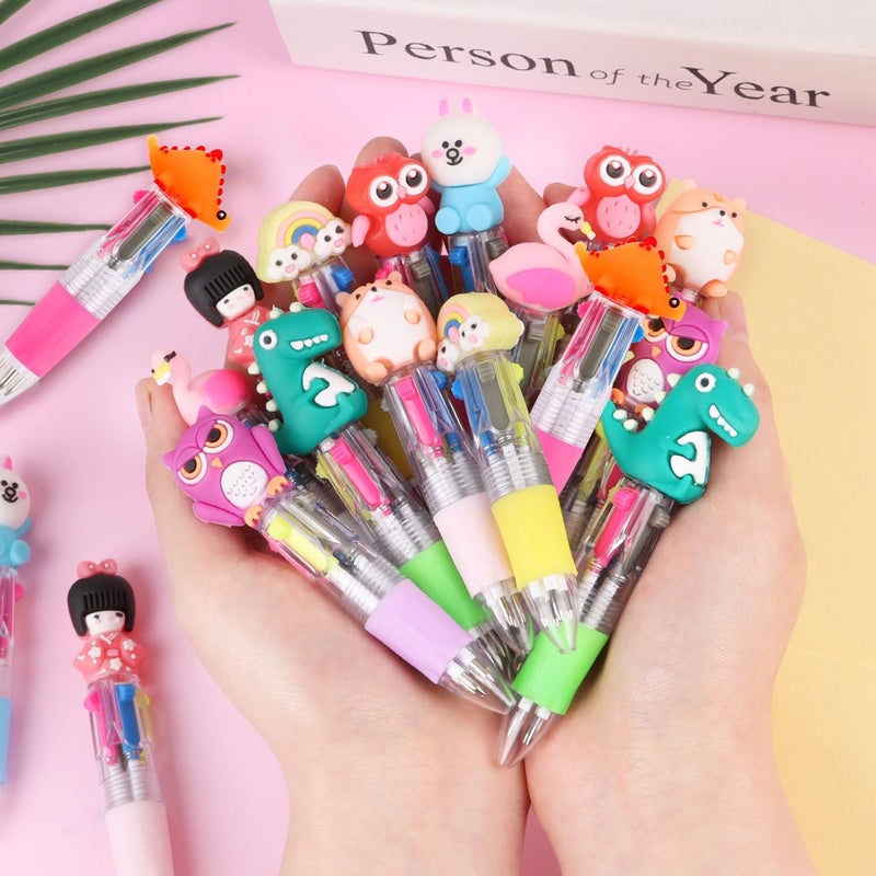 CCINEE 18pcs Mini Multicolor Pens In One  Cartoon Ballpoint Pens Bulk Cute Retractable Party Favor Writing Pen for Birthday Valentines Office Gift - Image 5