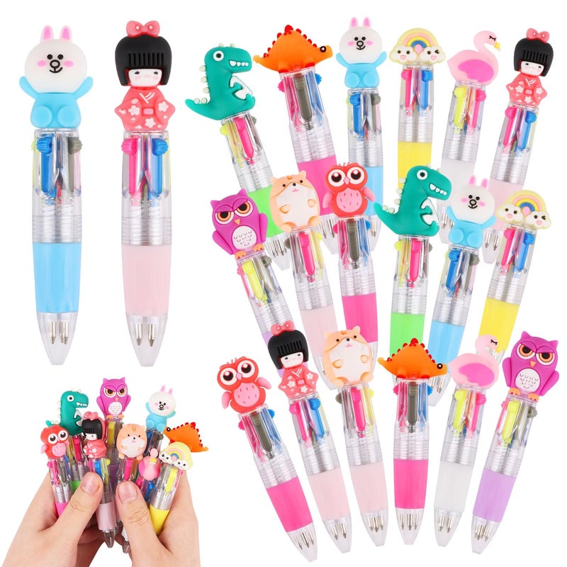 CCINEE 18pcs Mini Multicolor Pens In One  Cartoon Ballpoint Pens Bulk Cute Retractable Party Favor Writing Pen for Birthday Valentines Office Gift - Image 1