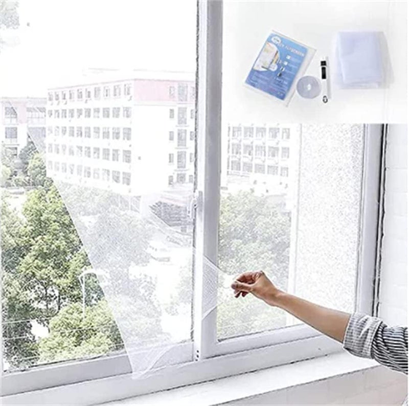 ELECDON DIY Self-adhesive Window Screen, Netting with Hook Sticky Tape and Cleaning Brush, Upgrade Encryption Removable Bug and Mosquito Mosquito Net for Windows, Adjustable Fits Any Size (1.5M x 2M, White) - Image 1