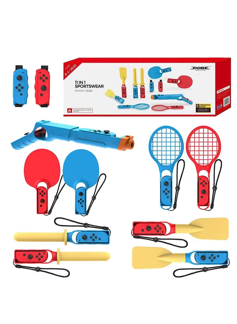 SYOSI Switch Sports Accessories Bundle 11 in 1 Family Kit for Nintendo Games: 2 Table Tennis Rackets Boxing Straps Play Gun Paddles Kendo - Image 1