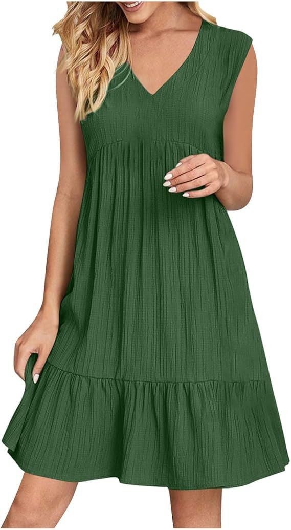 2025 Cross-Border Hot Selling Vest Dress Sleeveless V-Neck Niche Dress Temu Amazon Line Bottoming Skirt Green