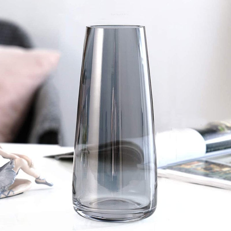 The Purple Tree Tapered Glass Vase For Home Decor Round Shape Center Table Bedroom Living Room And Office Decoration Pack Of 1 Smokey Grey Luster Glass Vase Decorative Vase Diwali Gift - Image 4
