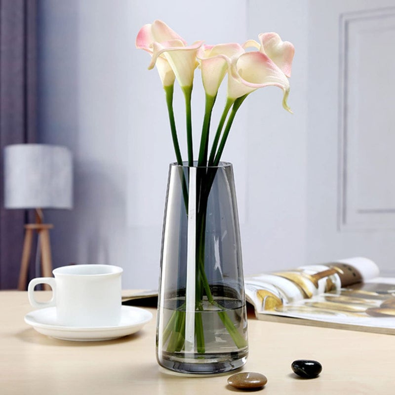 The Purple Tree Tapered Glass Vase For Home Decor Round Shape Center Table Bedroom Living Room And Office Decoration Pack Of 1 Smokey Grey Luster Glass Vase Decorative Vase Diwali Gift - Image 1