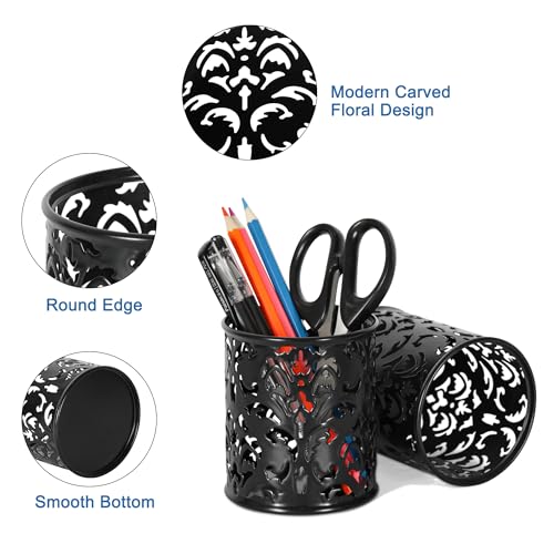 EasyPAG Black Pen Holder for Desk 2 Pack Metal Pen Holder Organizer Pencil Cup Holder for Home, Office, Classroom, School - Image 2