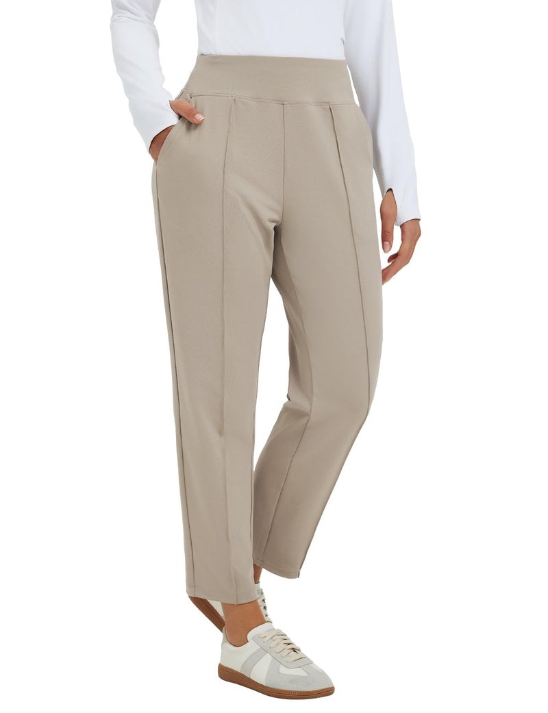 baleaf Womens Khaki Travel Pants Stretch Golf Pants with Pockets Petite Ankle Dressy Work Business Casual Slacks M - Image 1