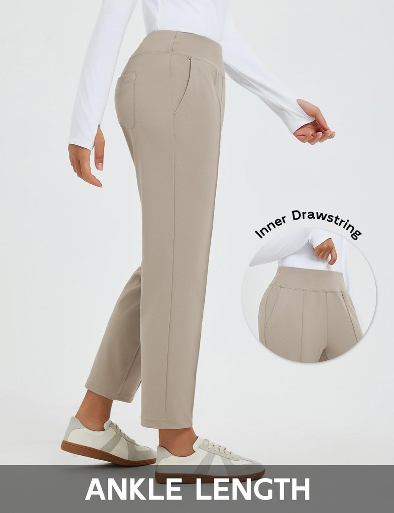 baleaf Womens Khaki Travel Pants Stretch Golf Pants with Pockets Petite Ankle Dressy Work Business Casual Slacks M - Image 5