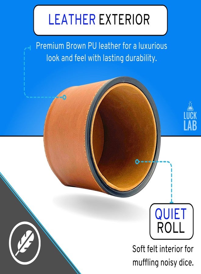 Luck Lab كوب نرد جلد بني من لاك لاب مع غطاء يتضمن 6 نرد لؤلؤي متطابق - داخلية من المخمل البيج لاهتزاز هادئ - للاستخدام في ألعاب النرد الكاذب فاركل ياتزي - Image 3