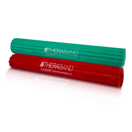 THERABAND FlexBar, 2 Pack, Red, Green, Therapy Twist Bar, Hand & Wrist Strength, Tennis & Golfer's Elbow, Tendonitis, Rehab Tool for Resistance Based Exercise, Grip Training and Pain Relief - Image 1
