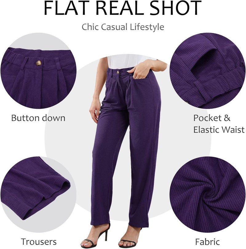 klarako Womens Casual High Waisted Corduroy Straight Leg Pants Loose Comfy Trousers with Pockets - Image 4