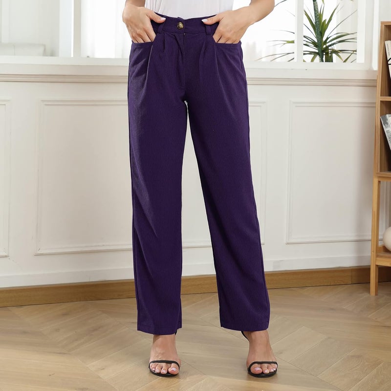 klarako Womens Casual High Waisted Corduroy Straight Leg Pants Loose Comfy Trousers with Pockets - Image 1
