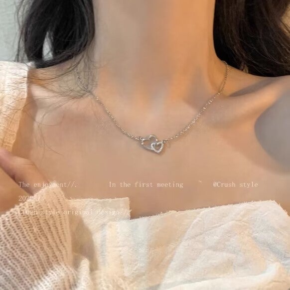Generic Sterling Silver Heart Clasp Collar Necklace M90 heart phase buckle necklace] 