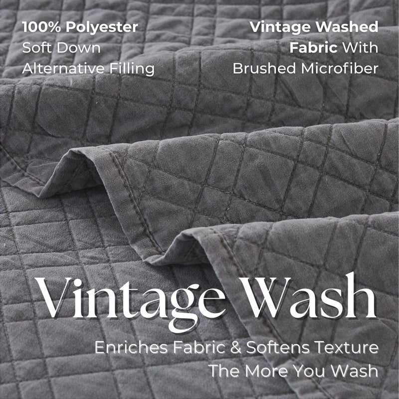 DOWN HOME Queen Quilt Set with Shams Lightweight Quilted Bedspread Coverlet Thin Comforter Bed Cover Vintage Washed Quilted Blanket for All Season, Brushed Microfiber Diamond Stitching, Ash Gray, 88"x92" - Image 4